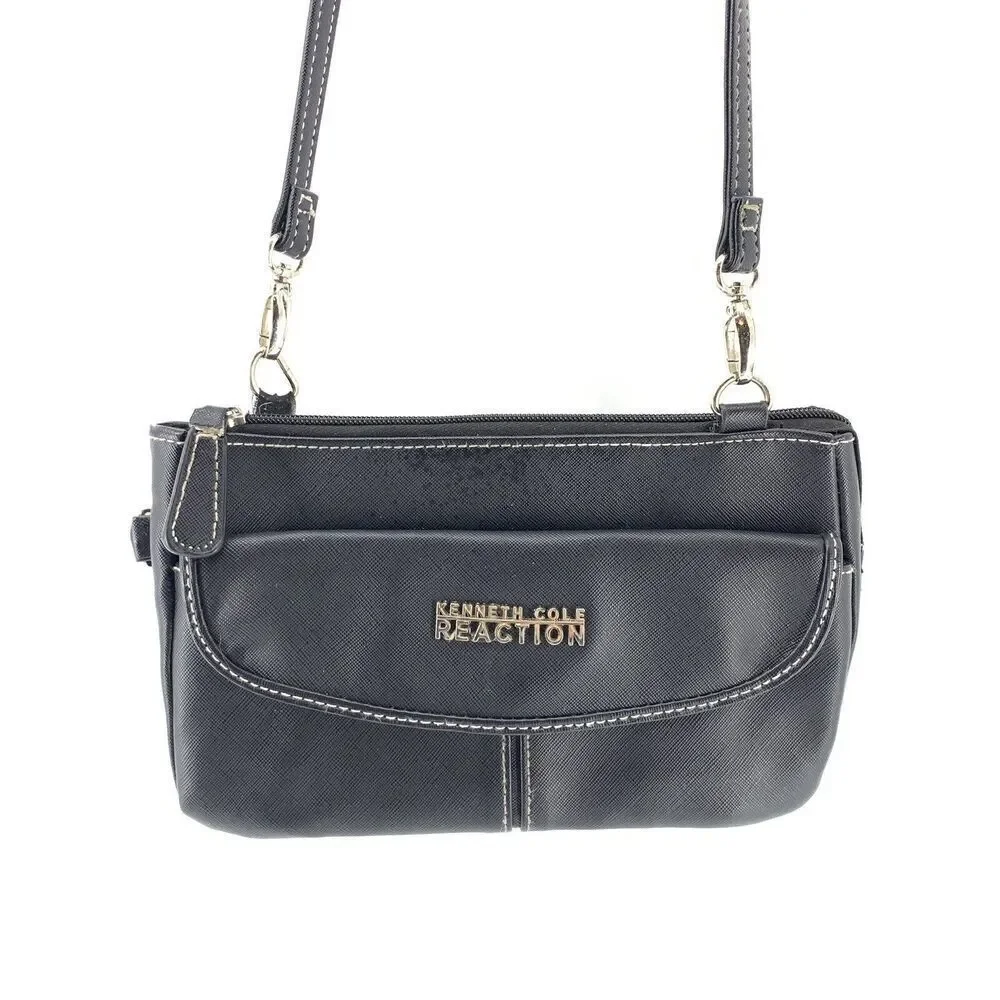 Kenneth Cole Reaction Black Small Crossbody Handbag Purse Vegan Leather Bag